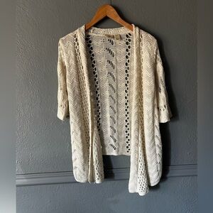 Daytrip Ivory Crochet Open-Front Short Sleeve Cardigan | Size L